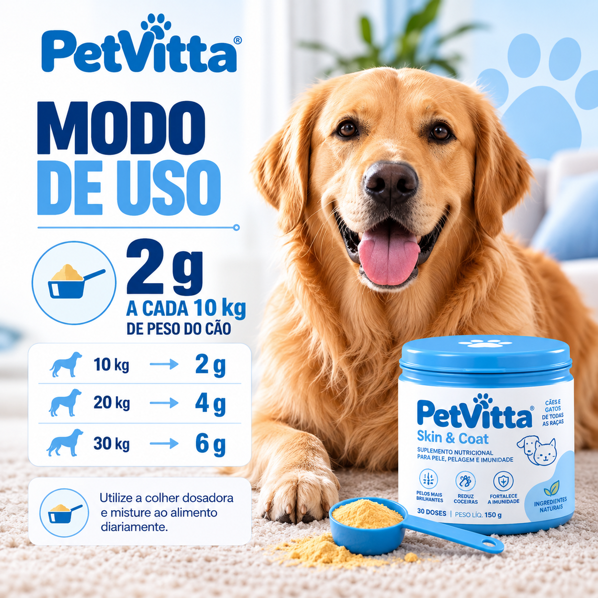 PetVitta™ Pele & Unhas – Suplemento para Pele e Pelagem