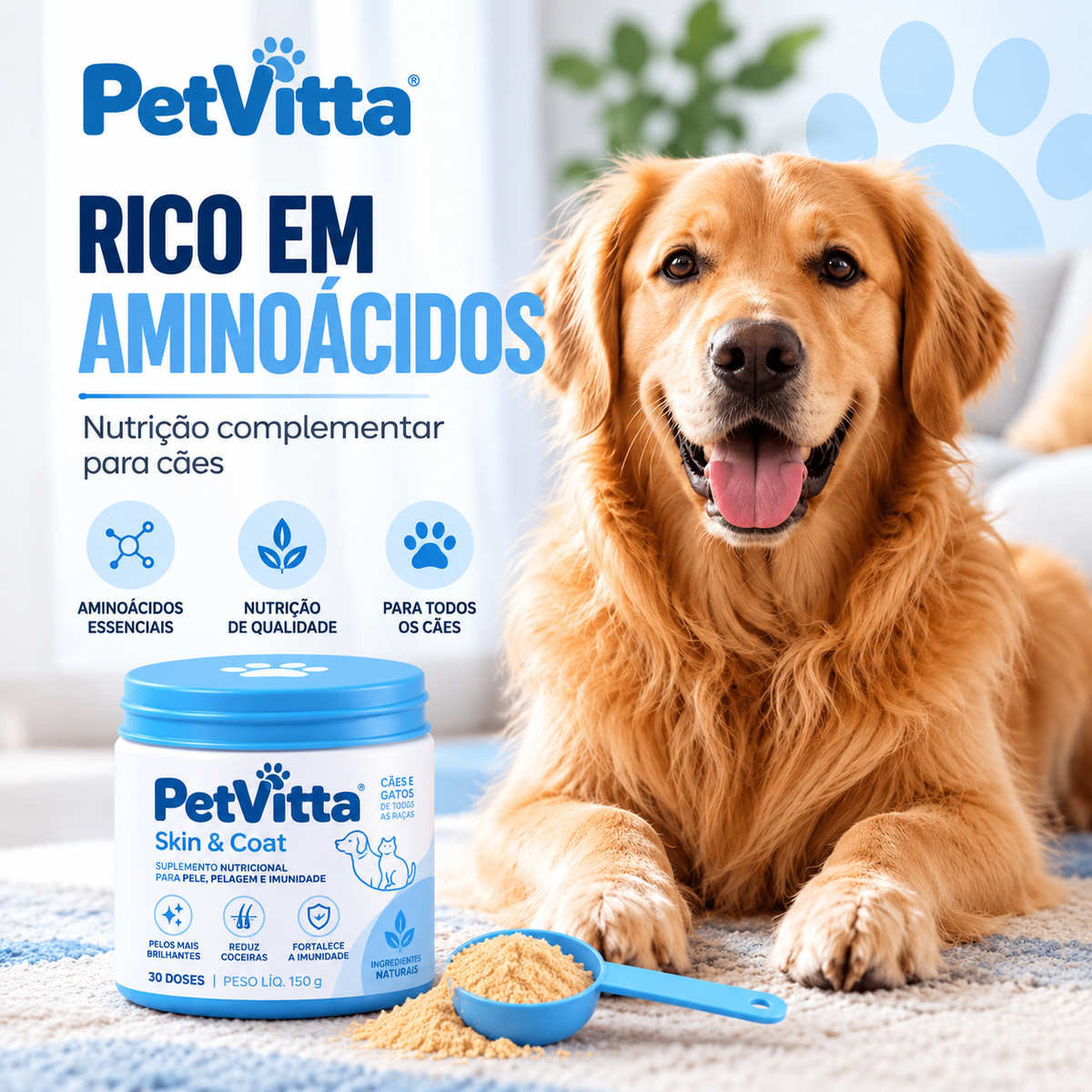 PetVitta™ Pele & Unhas – Suplemento para Pele e Pelagem